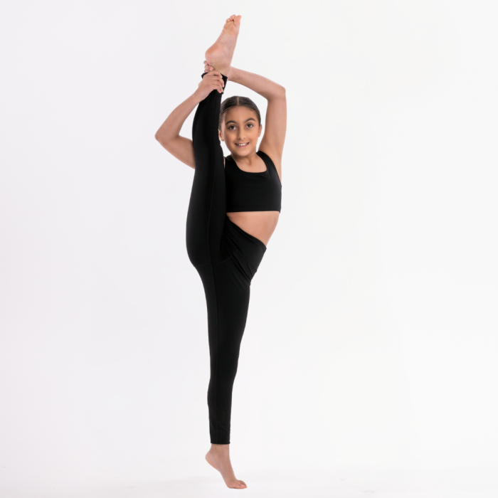 Silky Black High Waisted Dance Leggings Child