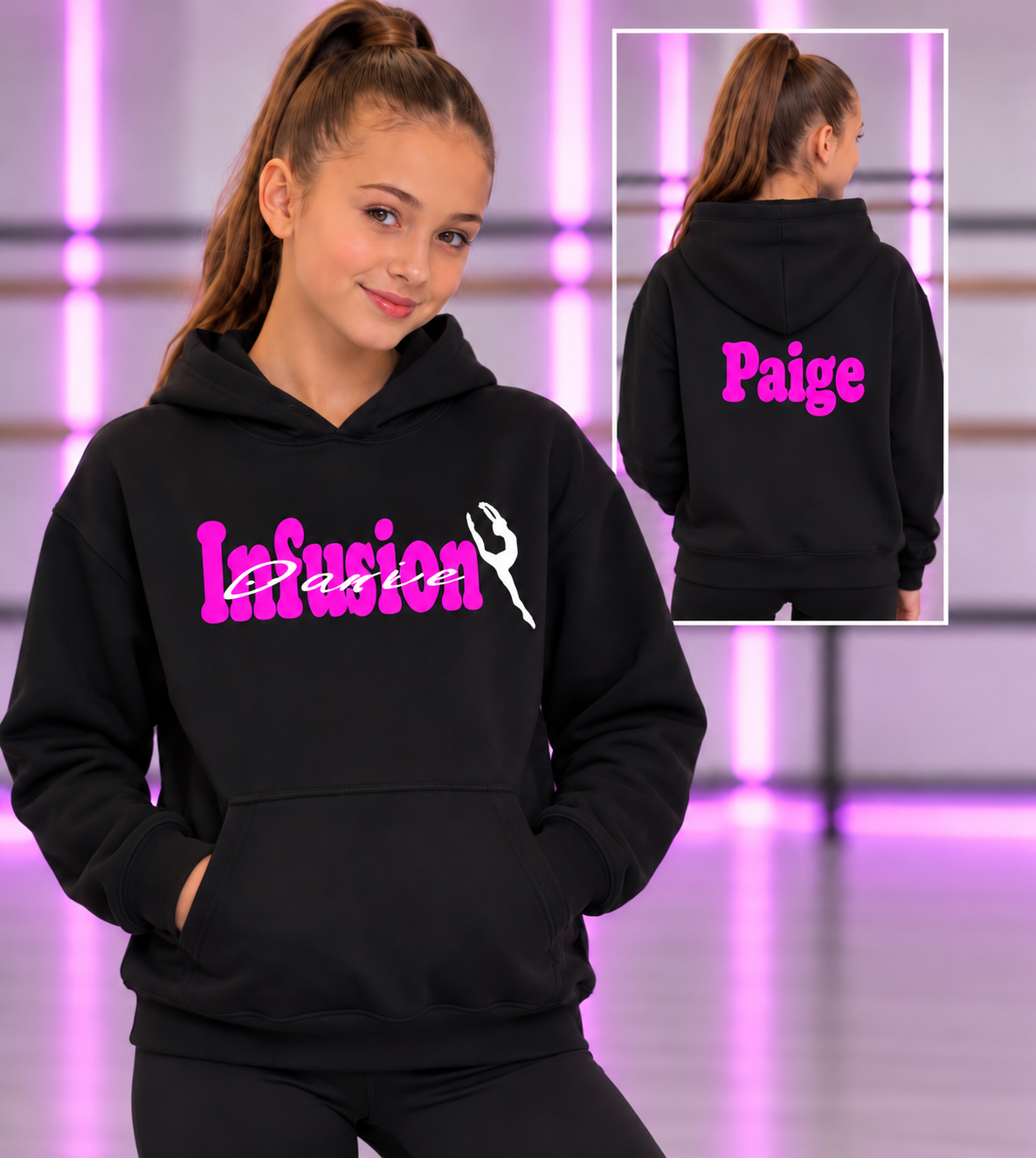 Infusion Dance Black Hoodie Personalised