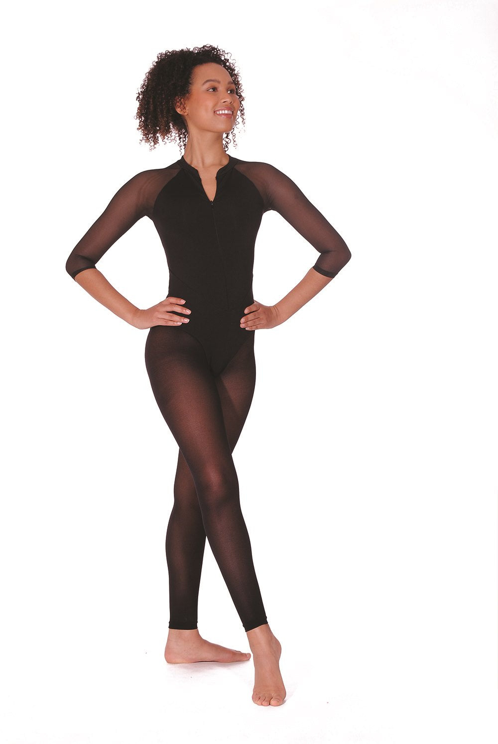 Dani Mesh Sleeve Zip Front Leotard